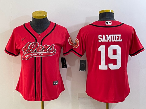 Women's San Francisco 49ers #19 Deebo Samuel Red With Patch Cool Base Stitched Baseball Jersey(Run Small)